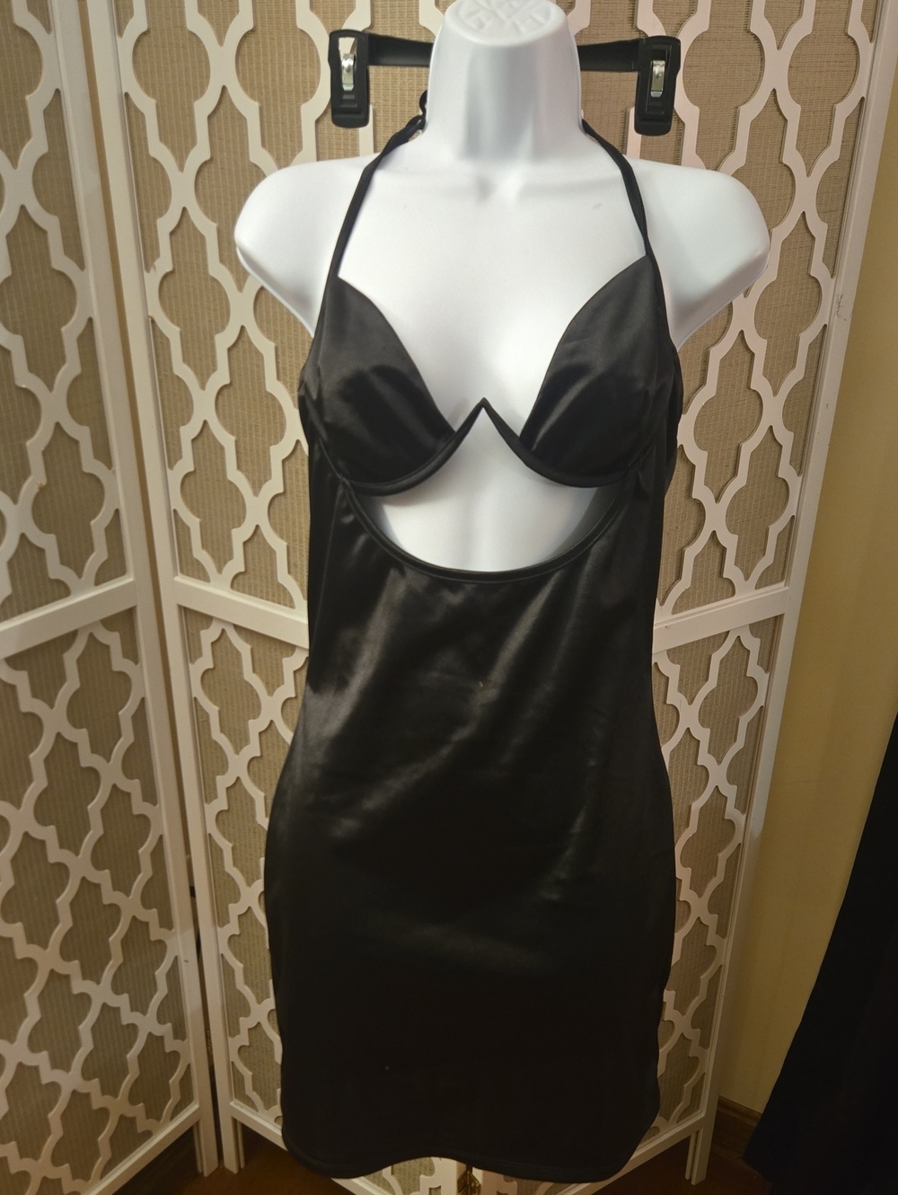 NEW Sexy Silky Black Halter Cutout Dress